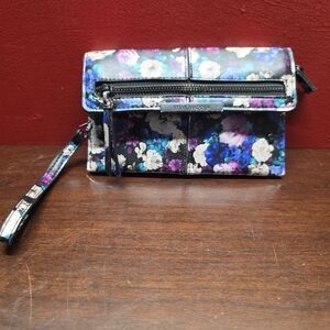 Steve Madden Black and Blue Floral Wristlet Wallet
